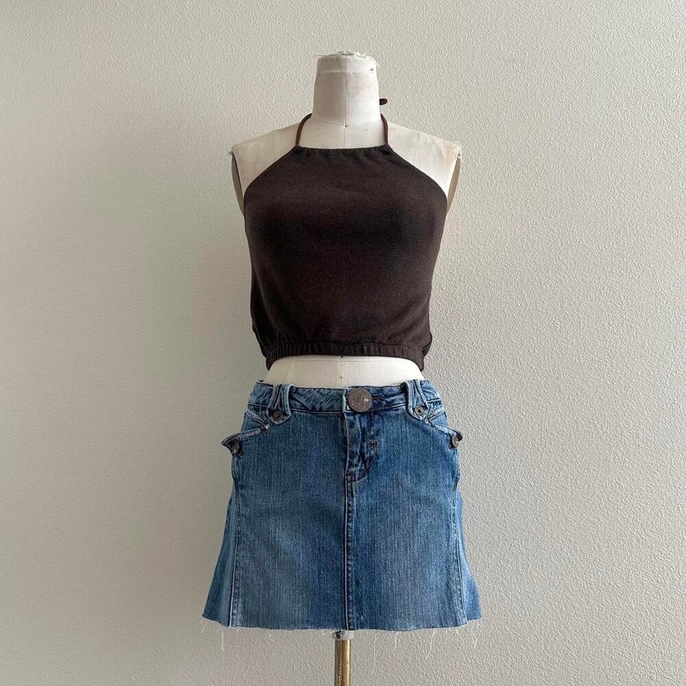 handmade brown knit halter crop top